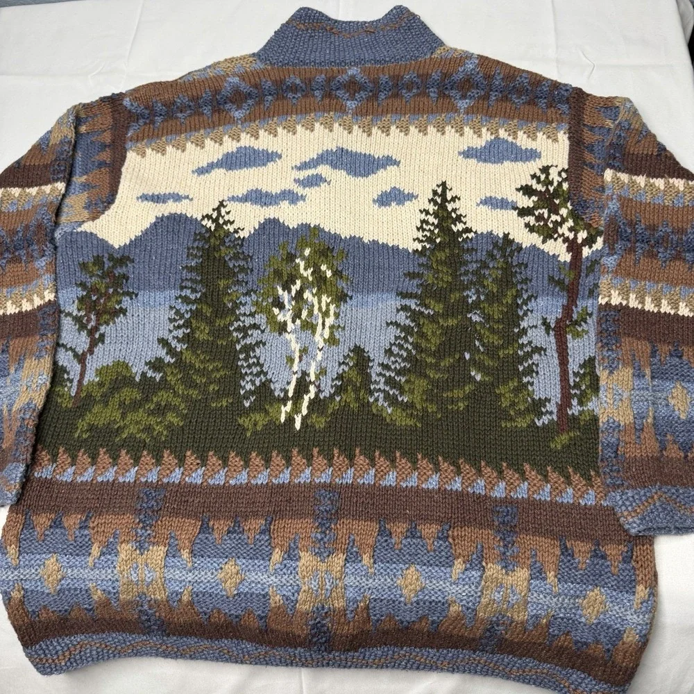 Vintage Northern Isles Women L Cardigan Sweater Forest Cabin Tree Winter Knit - Picture 7 of 13